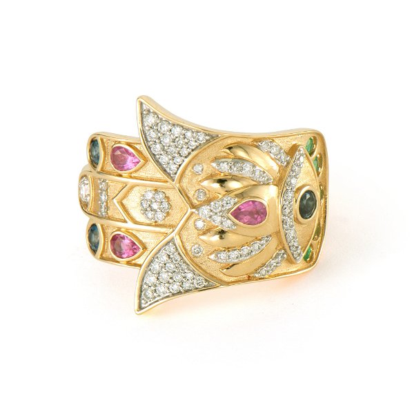 Closeup photo of Bejeweled Sideways Hamsa Ring