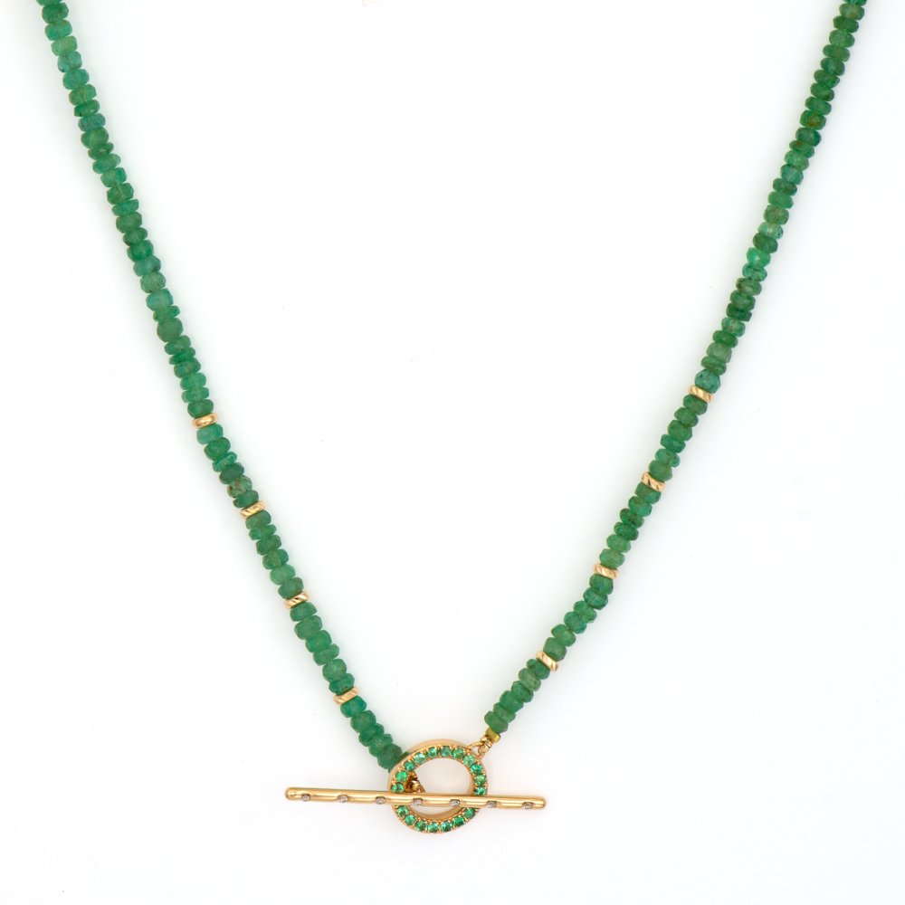 Sparkling Sea Emerald and Gold Beaded Chain with Round Emerald Toggle