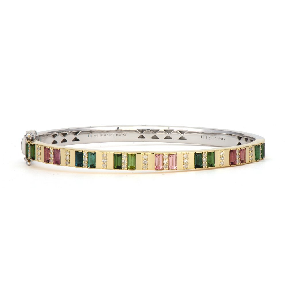 Classic Two-Toned Baguette Mixed Tourmaline Column Bangle