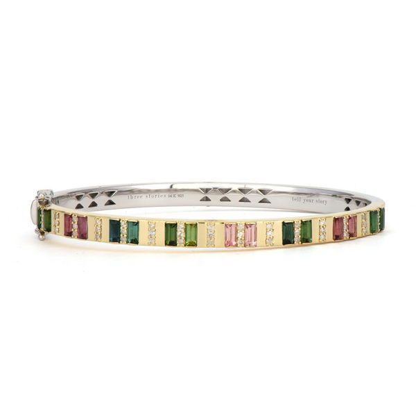 Closeup photo of Classic Two-Toned Baguette Mixed Tourmaline Column Bangle