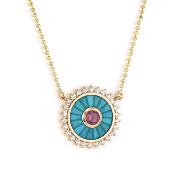 Closeup photo of Mandala Turquoise Medalion Necklace