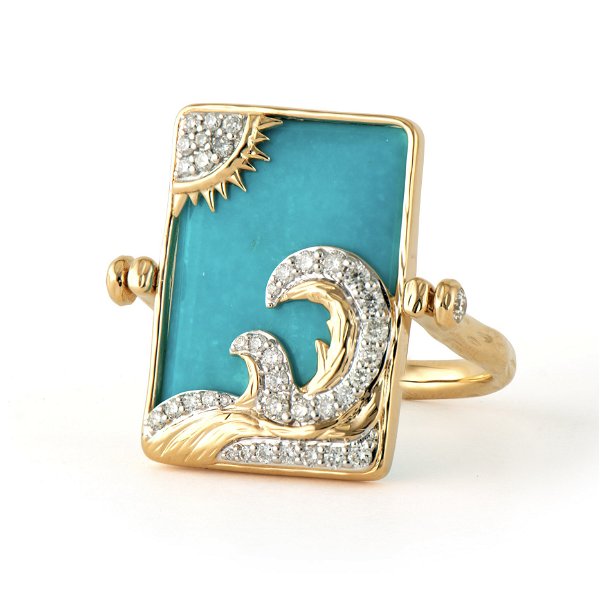 Closeup photo of Turquoise Tablet Wave Flip Ring