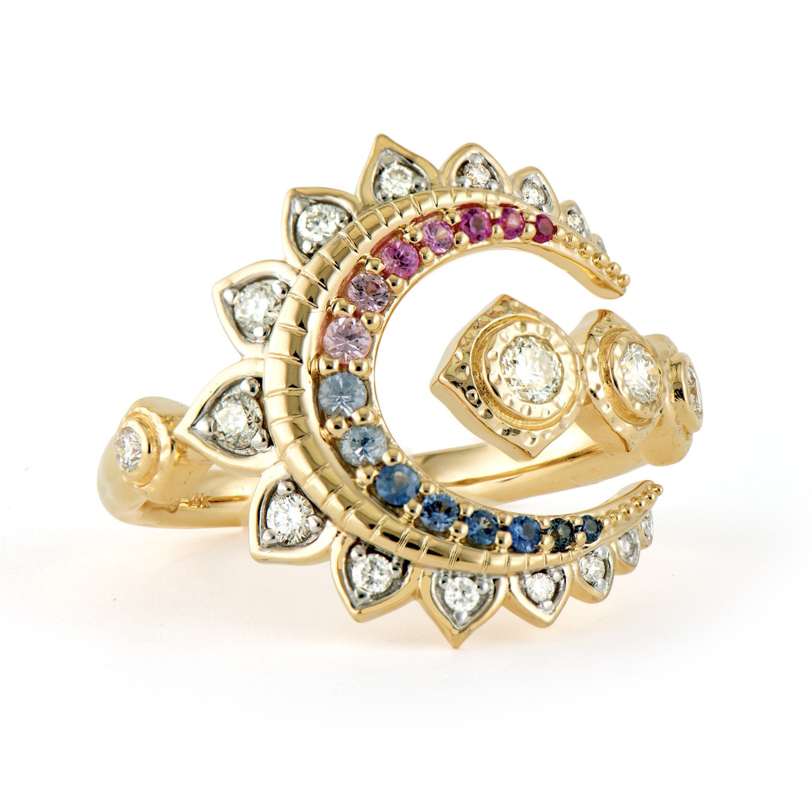Open Crescent Moon Wrap Around Ring