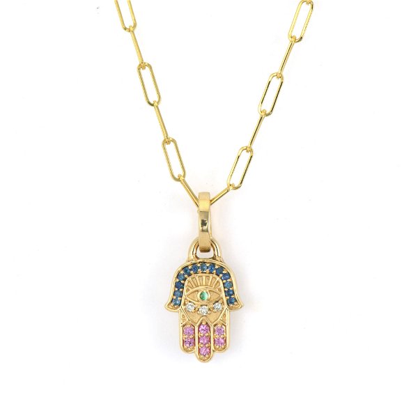 Closeup photo of Medium Bejeweled Hamsa Pendant