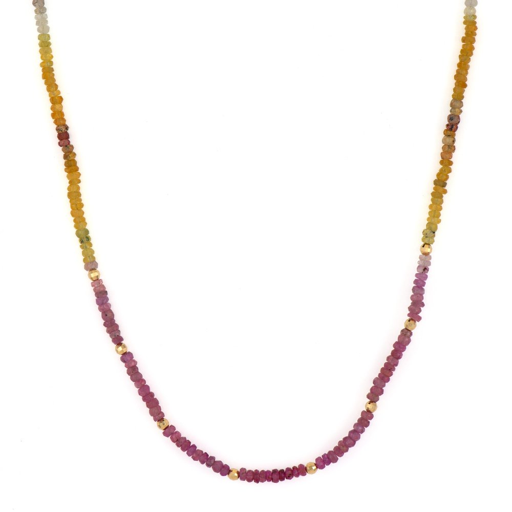 Delicate Multi-Colored Sapphire Beaded Chain 18"