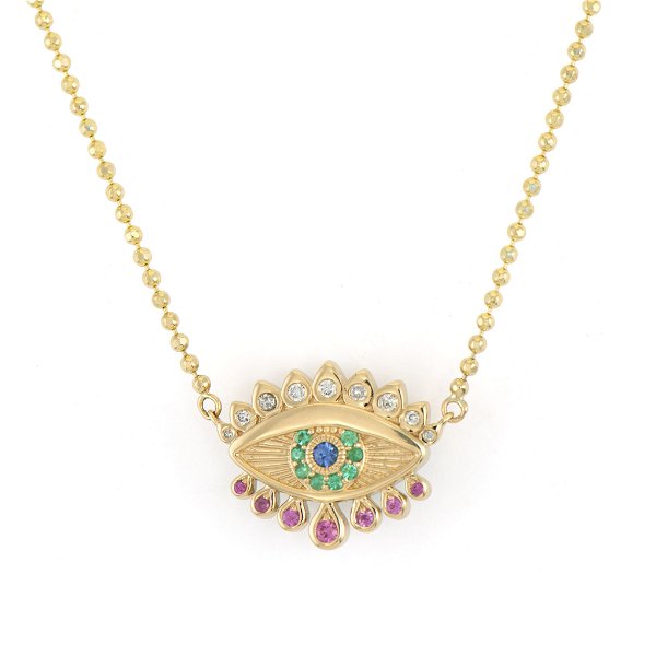 Closeup photo of Bejeweled Double Sided Evil Eye Necklace