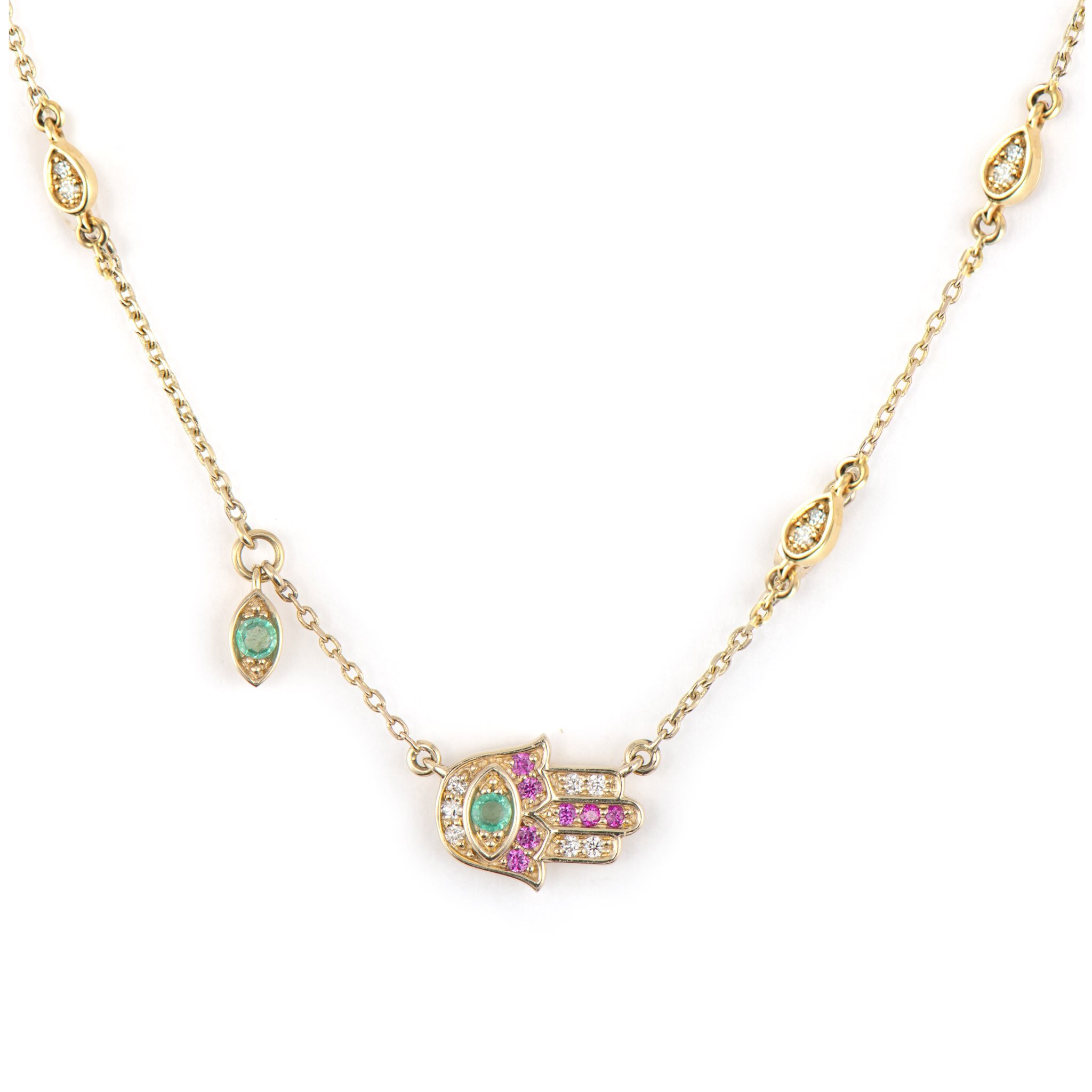 Tiny Bejeweled Sideways Hamsa Necklace