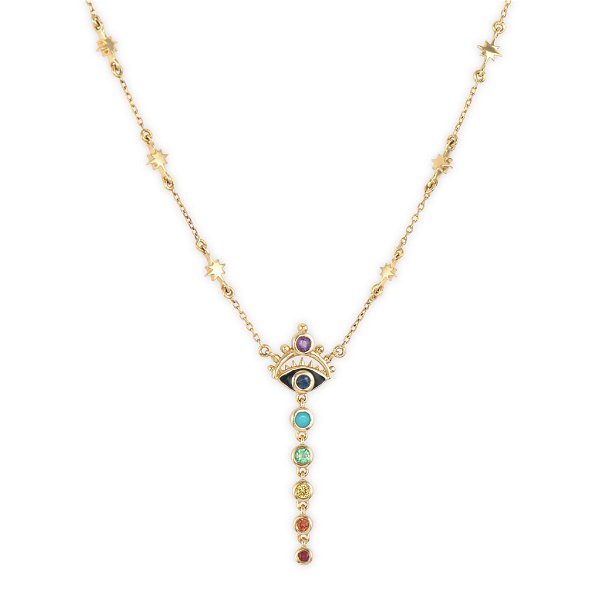 Closeup photo of Bejeweled Evil Eye Chakra Necklace