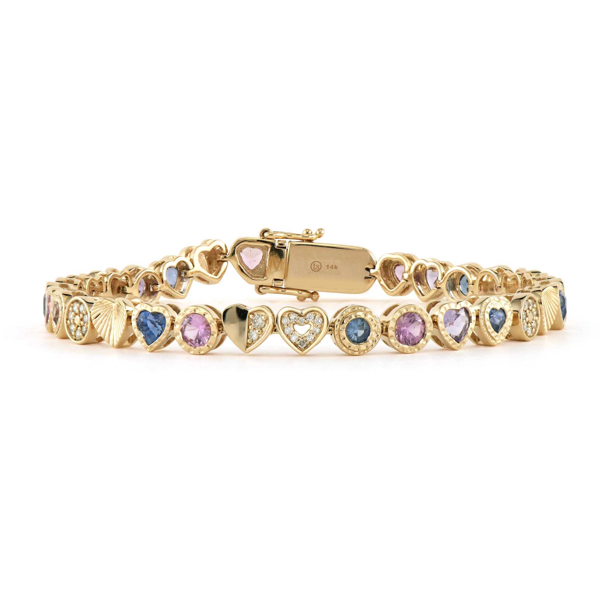 Alternating Love Explosion Gold Link Heart Sapphire Bracelet
