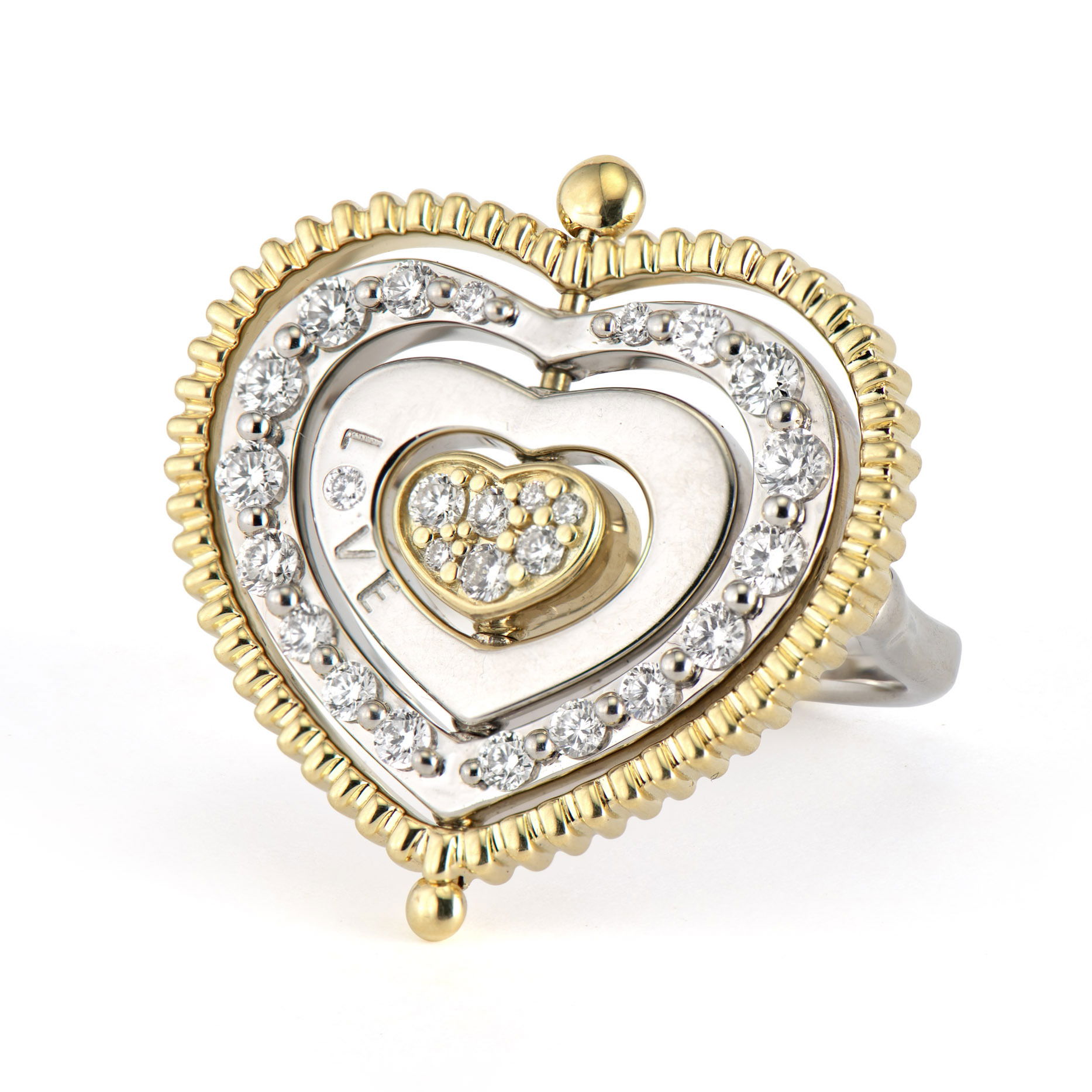 Platinum & Gold Large Heart Spinning Ring