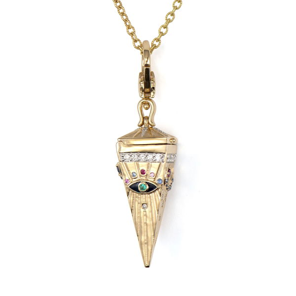 Closeup photo of Four-Sided Pendulum Evil Eye Locket Pendant