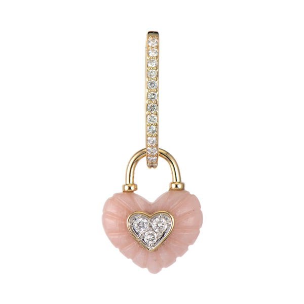 Closeup photo of Single Carved Pink Opal Double Sided Heart Charm