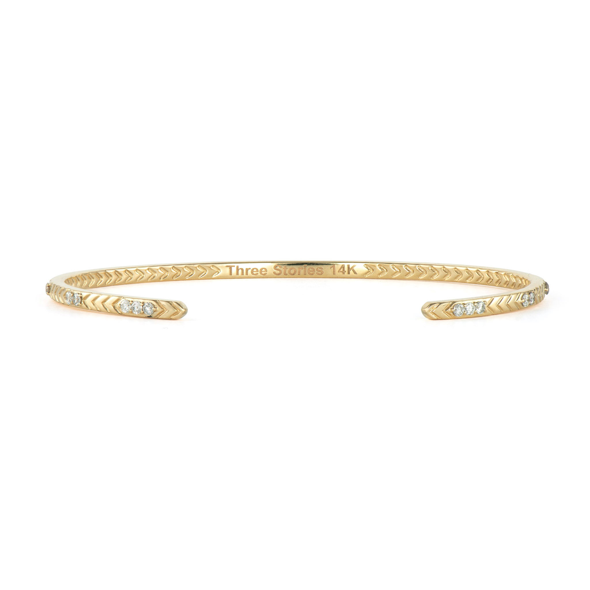 Thin Engraved Gold Cuff with Diamond Ends