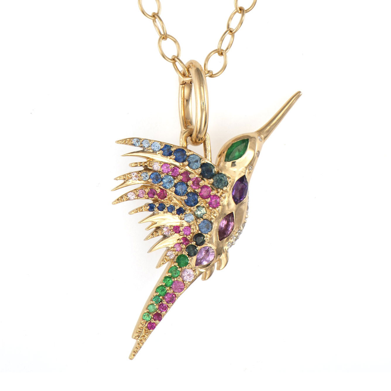 Large Double Sided Rainbow & Diamond Colibri Pendant