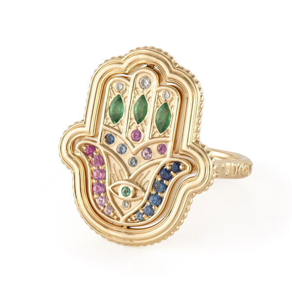 Closeup photo of Large Hamsa Flip Ring