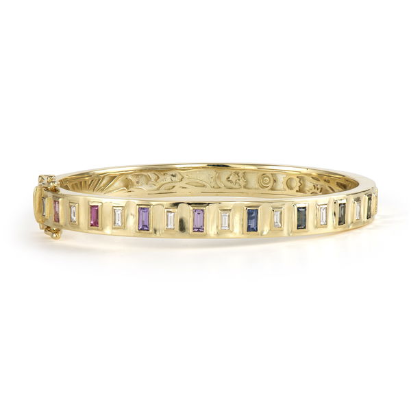 Closeup photo of Wide Sapphire Baguette Bangle