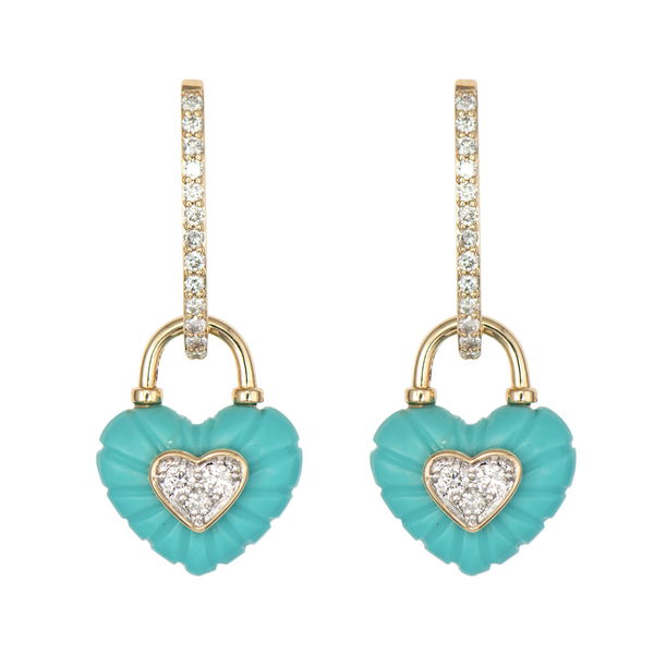 Closeup photo of Single Carved Turquoise Double Sided Heart Charm