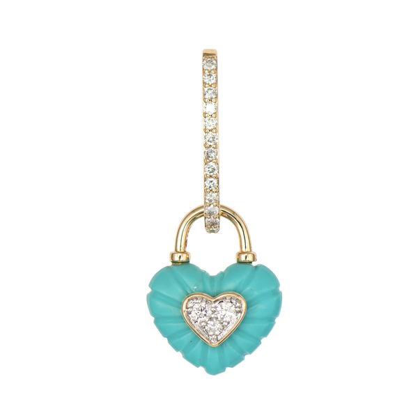 Closeup photo of Single Carved Turquoise Double Sided Heart Charm