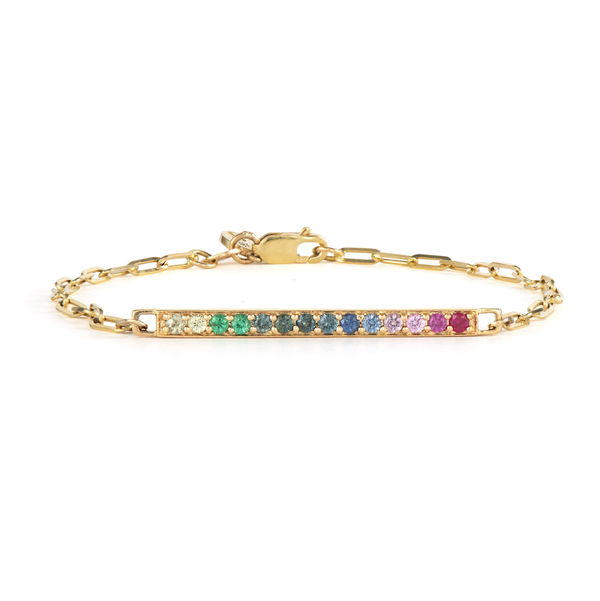 Closeup photo of Thin Rainbow Double Sided Bar Bracelet