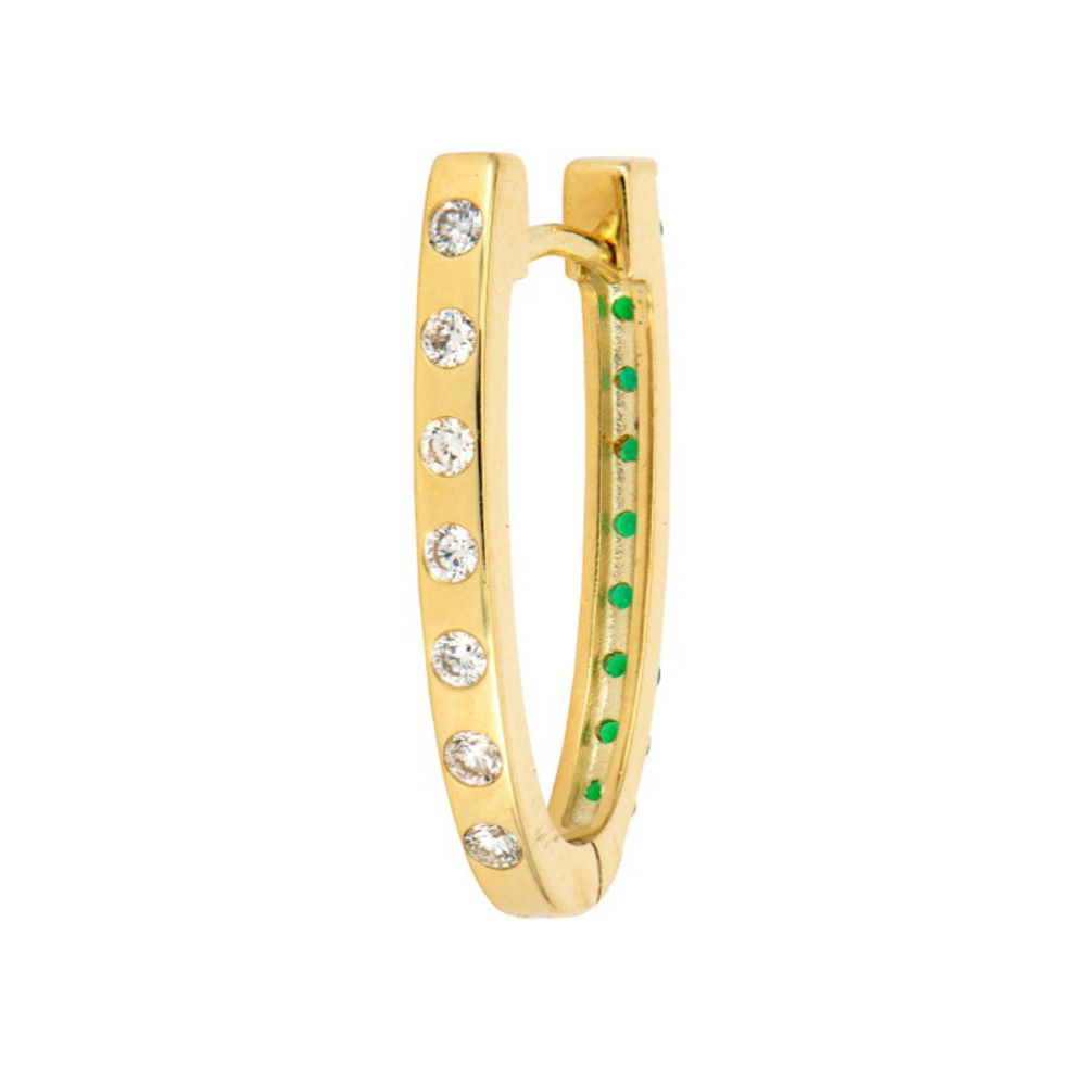 Medium Double Sided Oval Emerald and Diamond Hoops