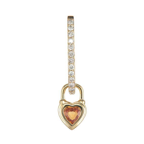 Closeup photo of Single Beating Heart Orange Sapphire Charm