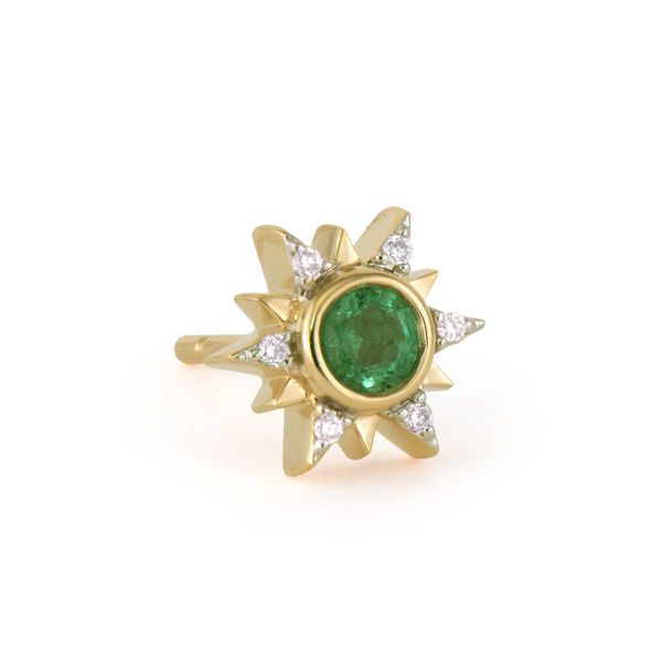 Closeup photo of Single Emerald Love Explosion Stud Earring
