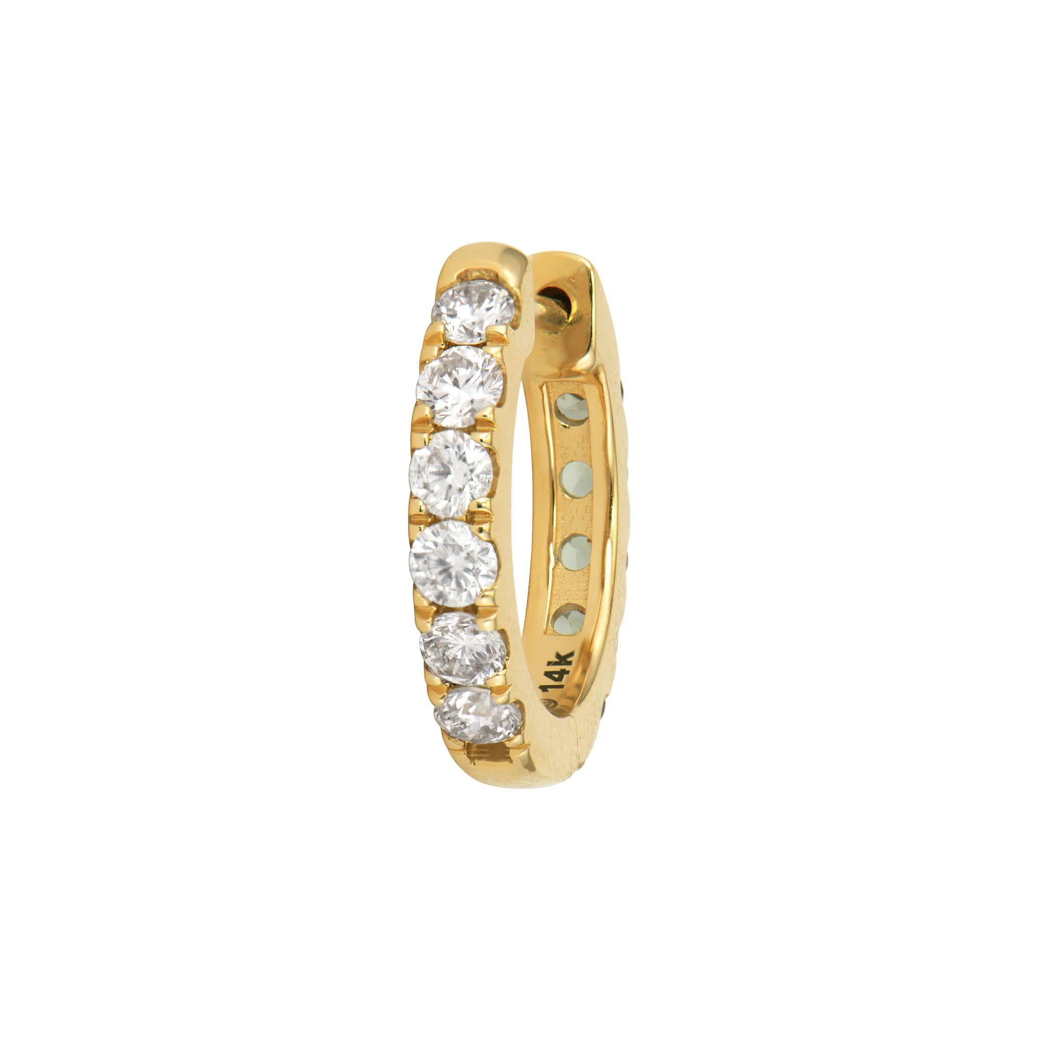 This Double Sided Diamond and Sapphire Huggie Hoop offers versatile luxury for your ear. Crafted in 14K yellow gold with elegant French pavé setting, these huggies feature sparkling diamonds on one side and rich teal sapphires on the other. The clever double-sided design allows you to switch your look with a simple flip - choose classic diamond brilliance or vibrant teal sapphire depending on your mood or outfit. These huggies hug the earlobe comfortably while providing maximum sparkle from either side. Perfect worn alone for everyday elegance or as a base for your favorite Three Stories earring charms. Hoops and charms sold separately. Double Sided Diamond and Sapphire Huggie Hoop