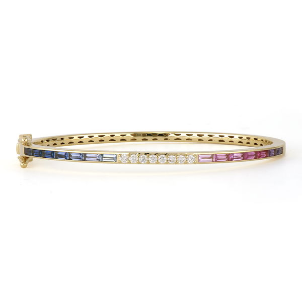Closeup photo of Classic Ombre Sapphires and Diamond Baguette Bangle