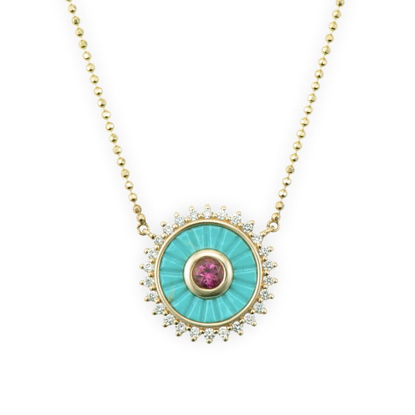 Closeup photo of Mandala Turquoise Medalion Necklace