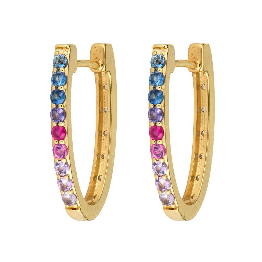 Medium Double Sided Oval Sapphire and Diamond Hoops