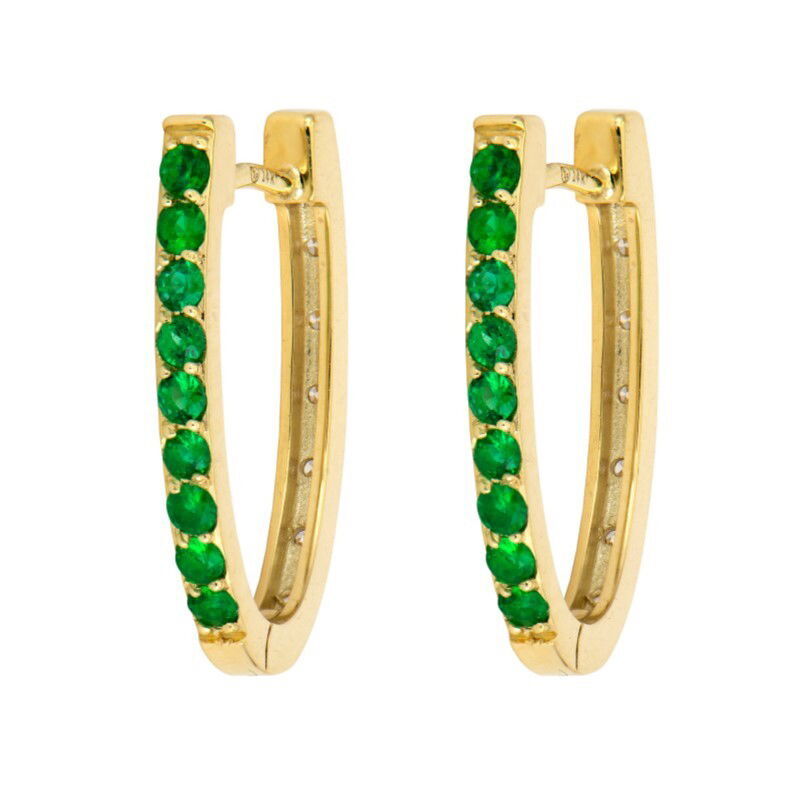 Medium Double Sided Oval Emerald and Diamond Hoops