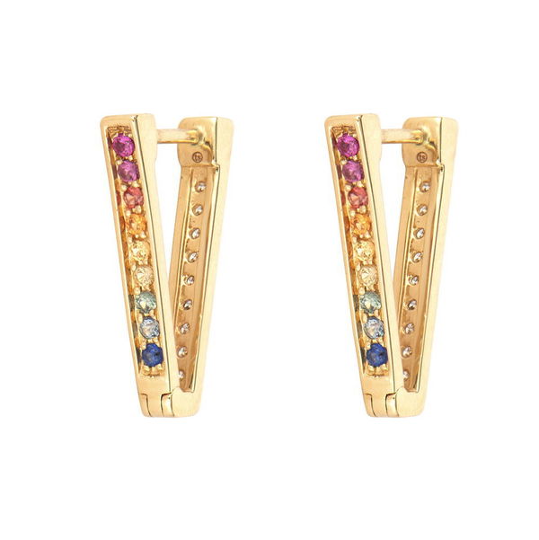 Closeup photo of Double Sided Rainbow & Diamond V Hoops