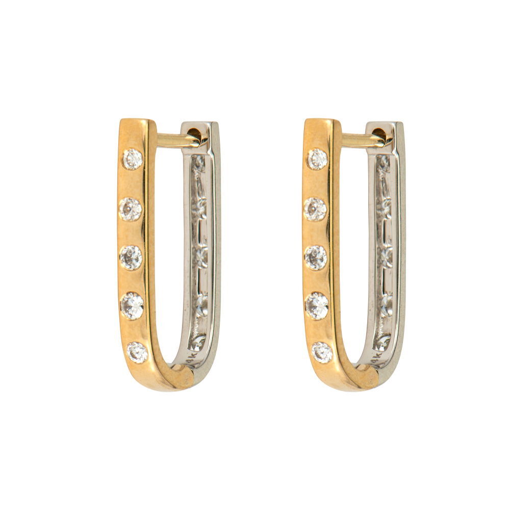 White and Yellow Double Sided Curved Diamond Hoops