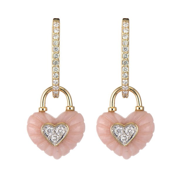 Closeup photo of Carved Pink Opal Double Sided Heart Charms