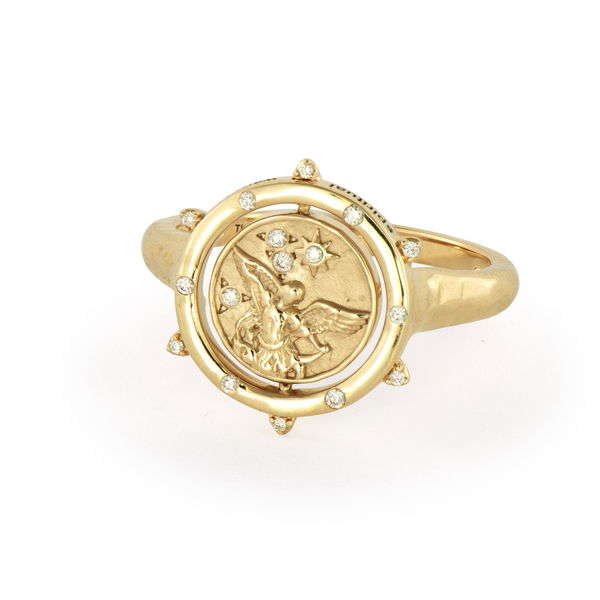 Closeup photo of Cross/Archangel Michael Double Sided Flip Ring