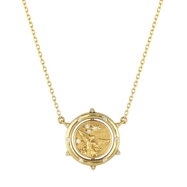 Closeup photo of Cross/Archangel Michael Double Sided Flip Necklace