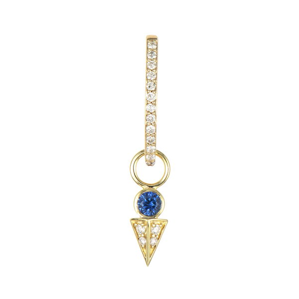 Closeup photo of Tiny Blue Sapphire Pyramid Charm