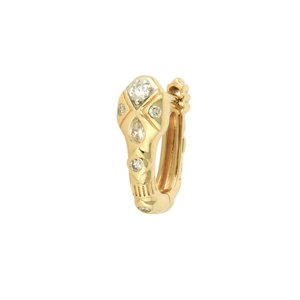 Closeup photo of Copperhead Diamond Snake Huggie Hoops