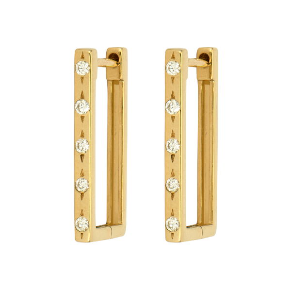 Closeup photo of Classic Metal Set Diamond Rectangular Hoops14k Yellow Gold, Diamond
