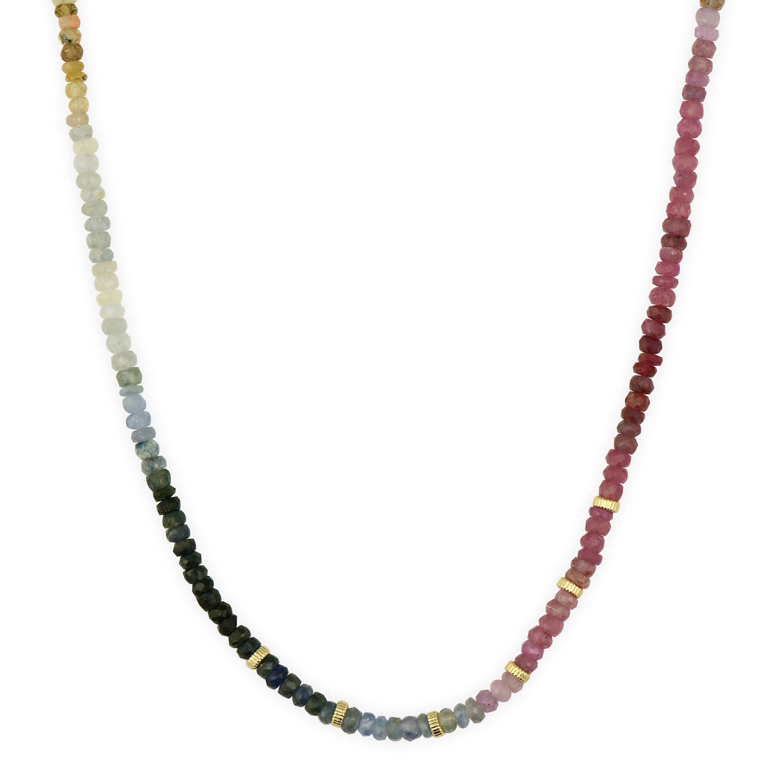 Make a statement with color! The Delicate Multi-Colored Sapphire Beaded Chain adds a POP of color to any outfit. These multi-colored sapphire beads are alternating with 14k gold beads for a truly unique look. Wear alone or with a Three Stories pendant hanging from it. Hand strung beads, colors may vary. Adjustable chain. Medium Multi-Colored Sapphire Beaded Chain