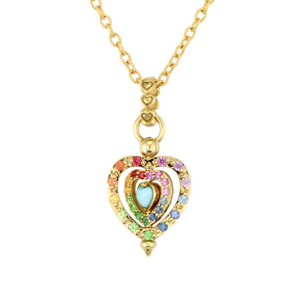 Closeup photo of Medium Spinning Heart Rainbow Pendant