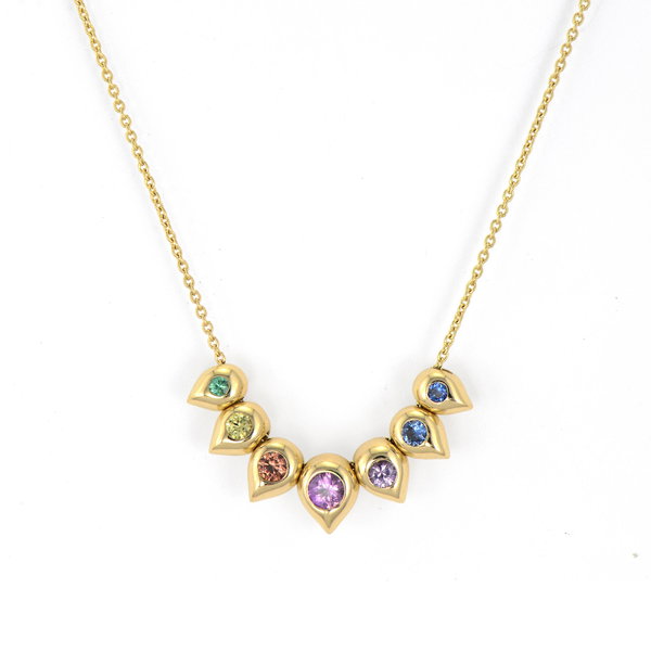 Closeup photo of Double Sided Graduated 7 Bezel Sliding Teardrop Necklace