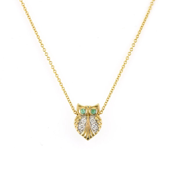 Closeup photo of Tiny Sliding Wise Owl Necklace