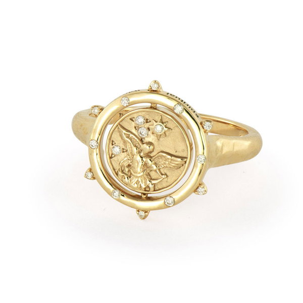 Closeup photo of Cross/Archangel Michael Double Sided Flip Ring