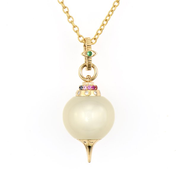 Closeup photo of White Moonstone Rainbow Unity Pendulum Pendant