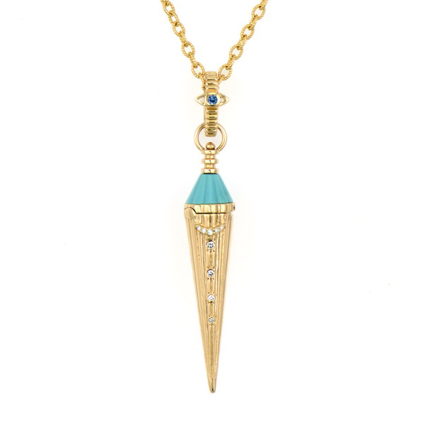 Closeup photo of Turquoise Secret Cone Pendulum Pendant