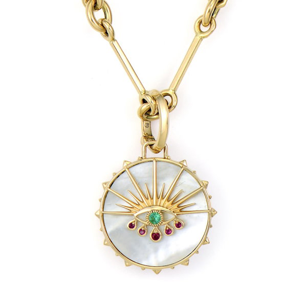 Closeup photo of Evil Eye Lotus Flower Tablet Pendant