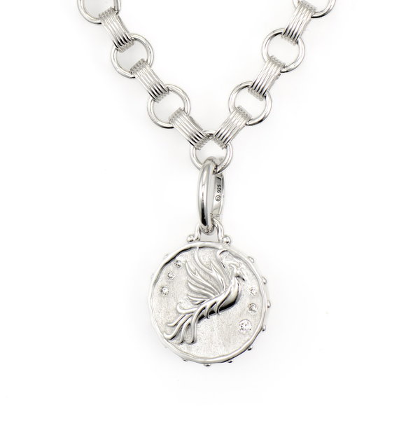 Closeup photo of Sterling Silver Phoenix Fire Goddess Engraved Pendant