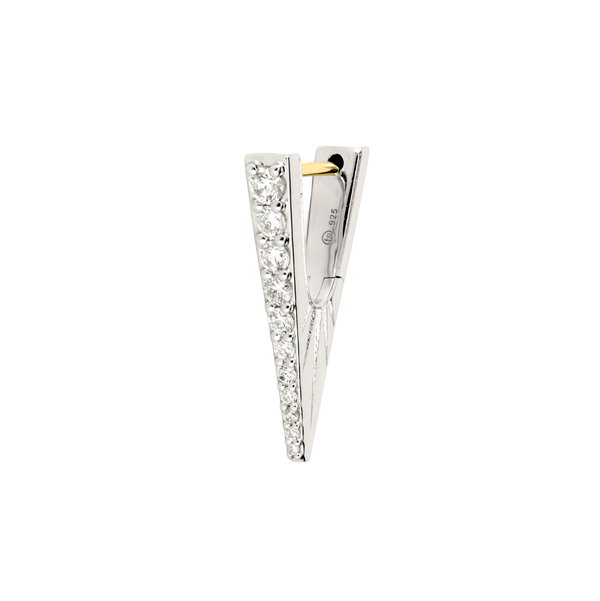 Closeup photo of Sterling Silver Small Diamond V Hoop Earring
