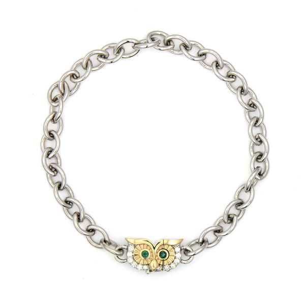 Closeup photo of Mixed Metal Owl Eyes Chain Bracelet